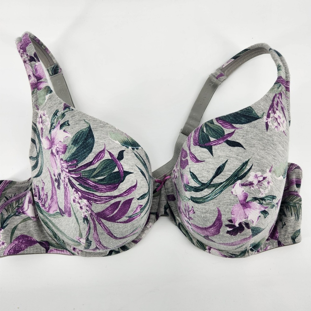 Cacique Womens Floral Cotton Unlined Underwire Bra Gray Purple 40D